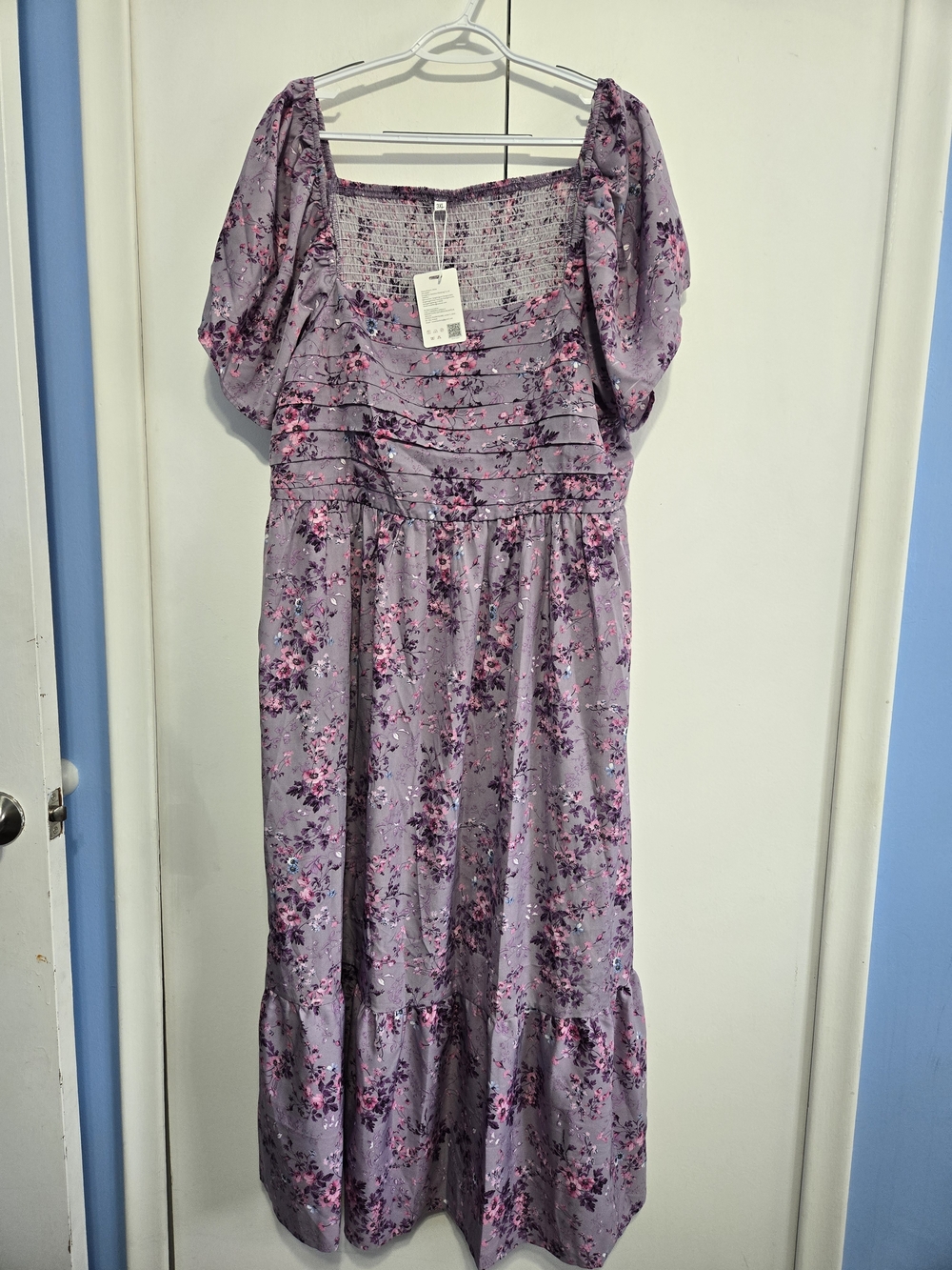 NWT Yesfashion Floral Midi Dress 3XL Purple Puff Sleeve Cottagecore